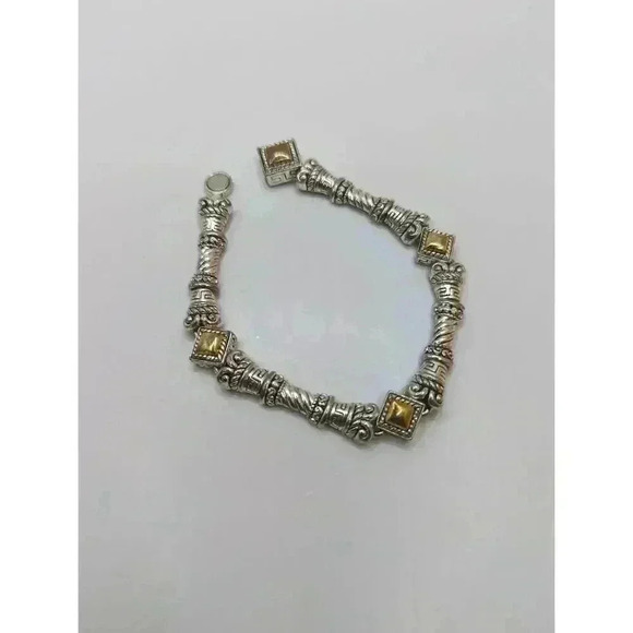 Bracelet Silver Tone Square Accents Patterned Design Tennis Style - Picture 1 of 4